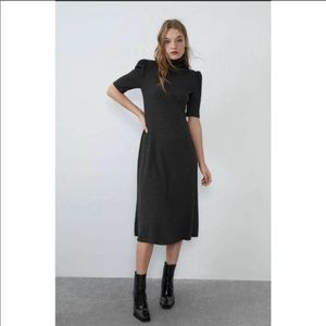 Zara Womens A-Line Turtleneck Midi Dress M Black